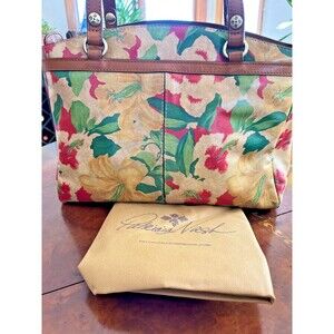 PATRICIA NASH Multi Hibiscus Shoulder Bag Tote Butter, Scarlet Leather $249.00